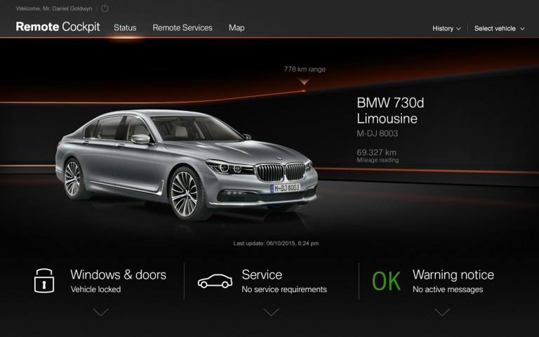 The latest additions to the BMW ConnectedDrive portfolio include the new BMW ConnectedDrive App, the BMW Remote Cockpit, the super-fast WiFi hotspot, automatic navigation map updates, smart home integration, as well as Remote Control Parking.